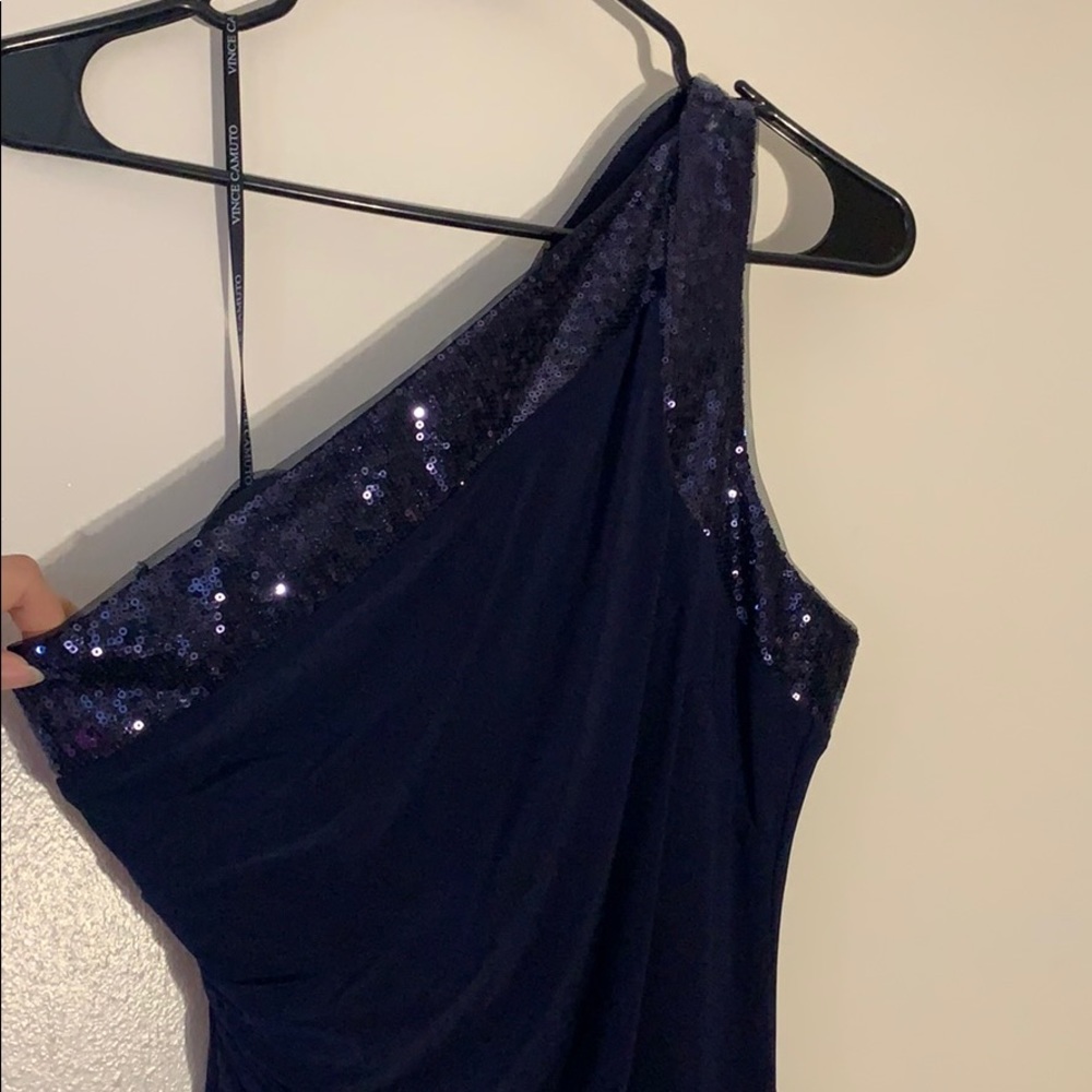Vince Camuto Formal Navy Blue one shoulder Dress